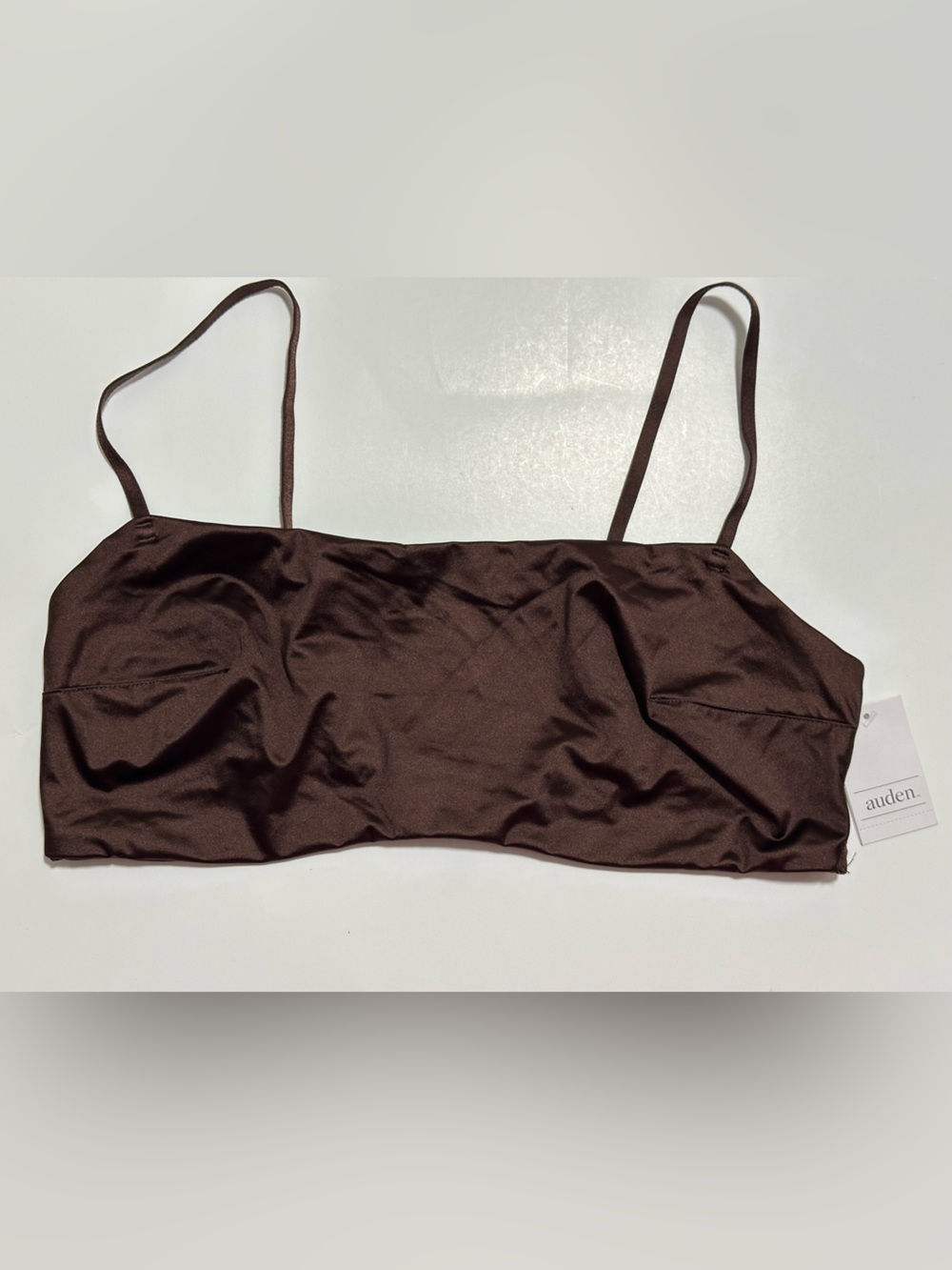 Auden Brown Satin Bandeau Bralette with Thin Straps